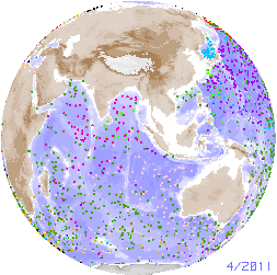 Argo floats on a rotating globe